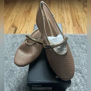 INC International Concepts Bronze Metallic Slingback Flats with Gold Accent